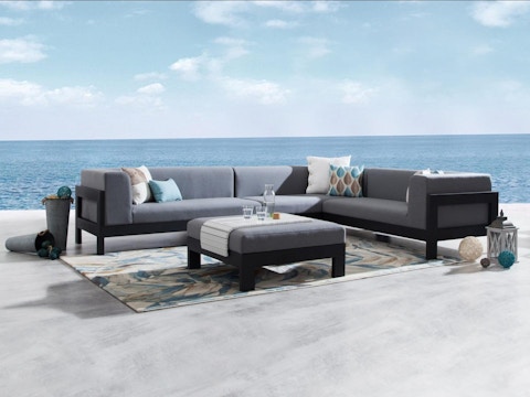 New Noosa Black Outdoor Fabric Corner Lounge With Ottoman 1