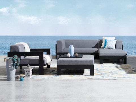 New Noosa Black Outdoor Fabric Chaise Lounge With Armchair & Ott 2