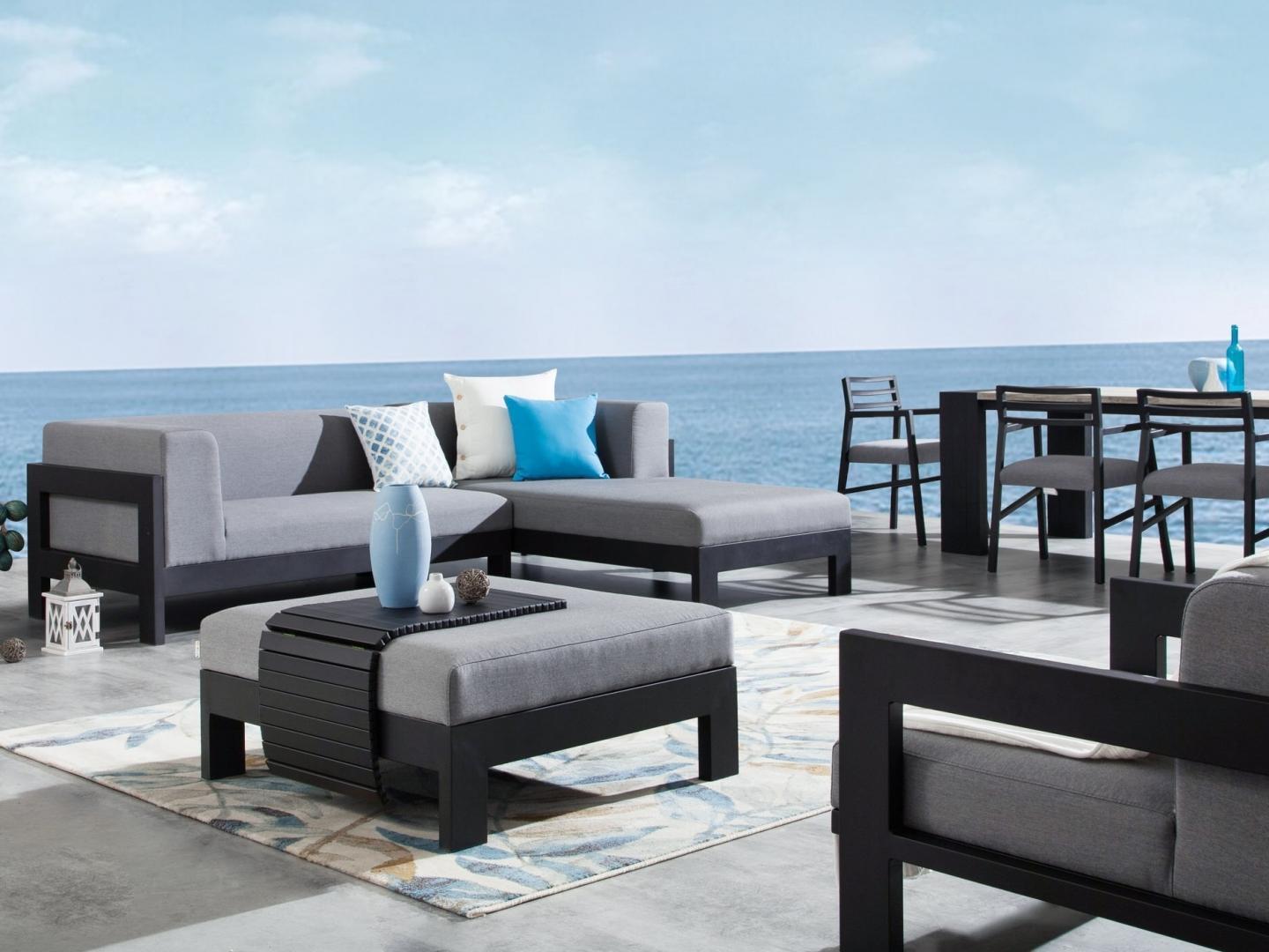 New Noosa Black Outdoor Fabric Chaise Lounge With Armchair & Ottoman 2