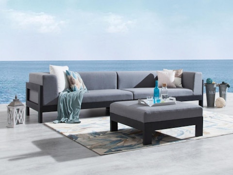 New Noosa Black Outdoor Fabric Lounge With Ottoman 2