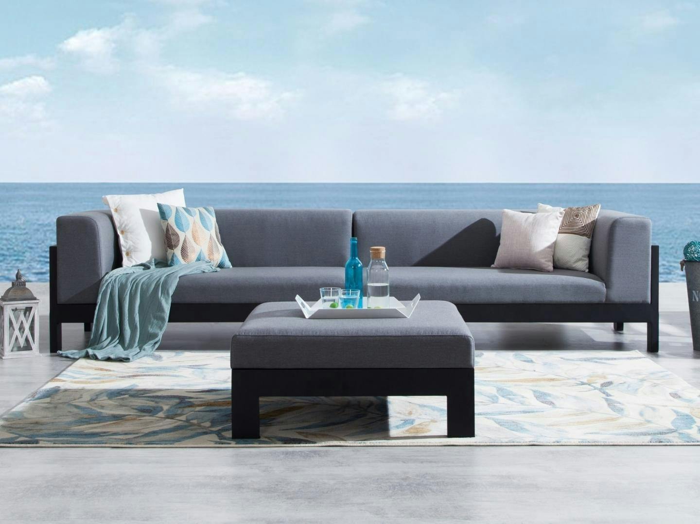 New Noosa Black Outdoor Fabric Lounge With Ottoman