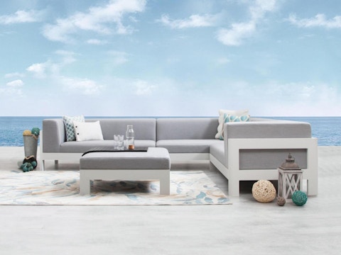 New Noosa White Outdoor Fabric Corner Lounge With Ottoman 2