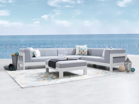 New Noosa White Outdoor Fabric Corner Lounge With Ottoman 1