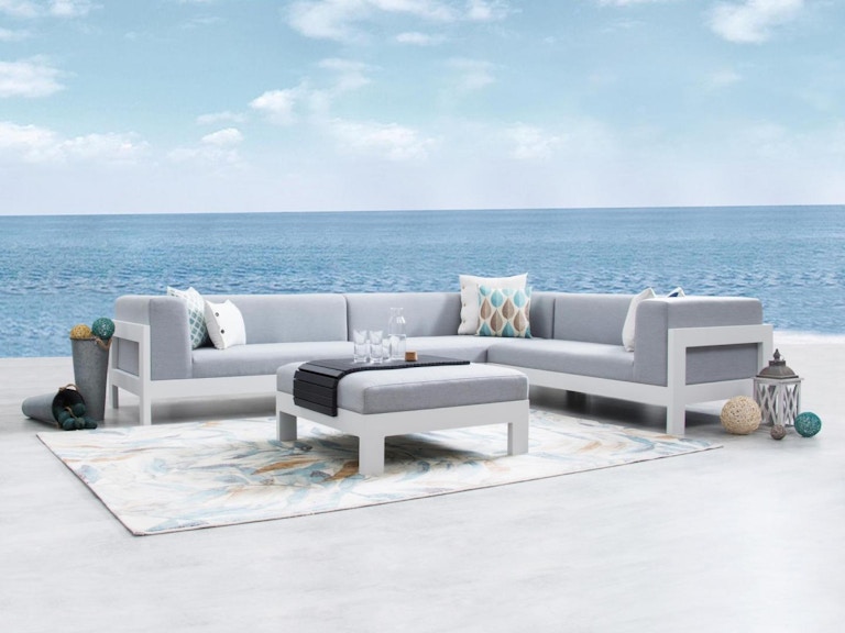 New Noosa White Outdoor Fabric Corner Lounge With Ottoman