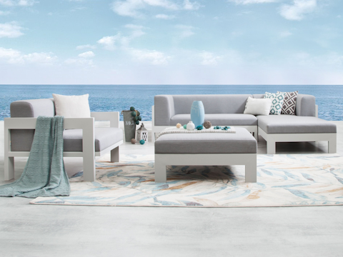 New Noosa White Outdoor Fabric Chaise Lounge With Armchair & Ott 1