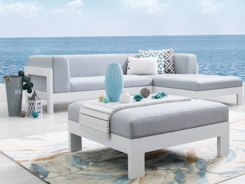 New Noosa White Outdoor Fabric Chaise Lounge With Armchair & Ott 2