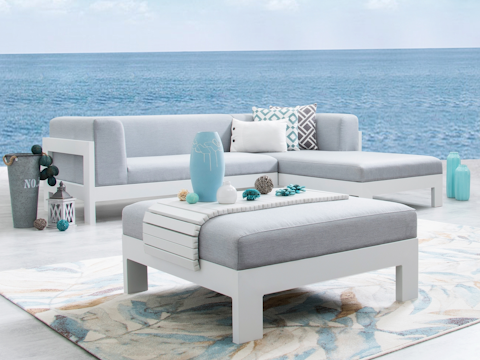 New Noosa White Outdoor Fabric Chaise Lounge With Ottoman 2