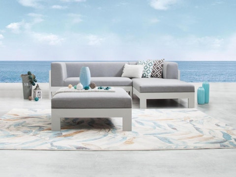 New Noosa White Outdoor Fabric Chaise Lounge With Ottoman 1