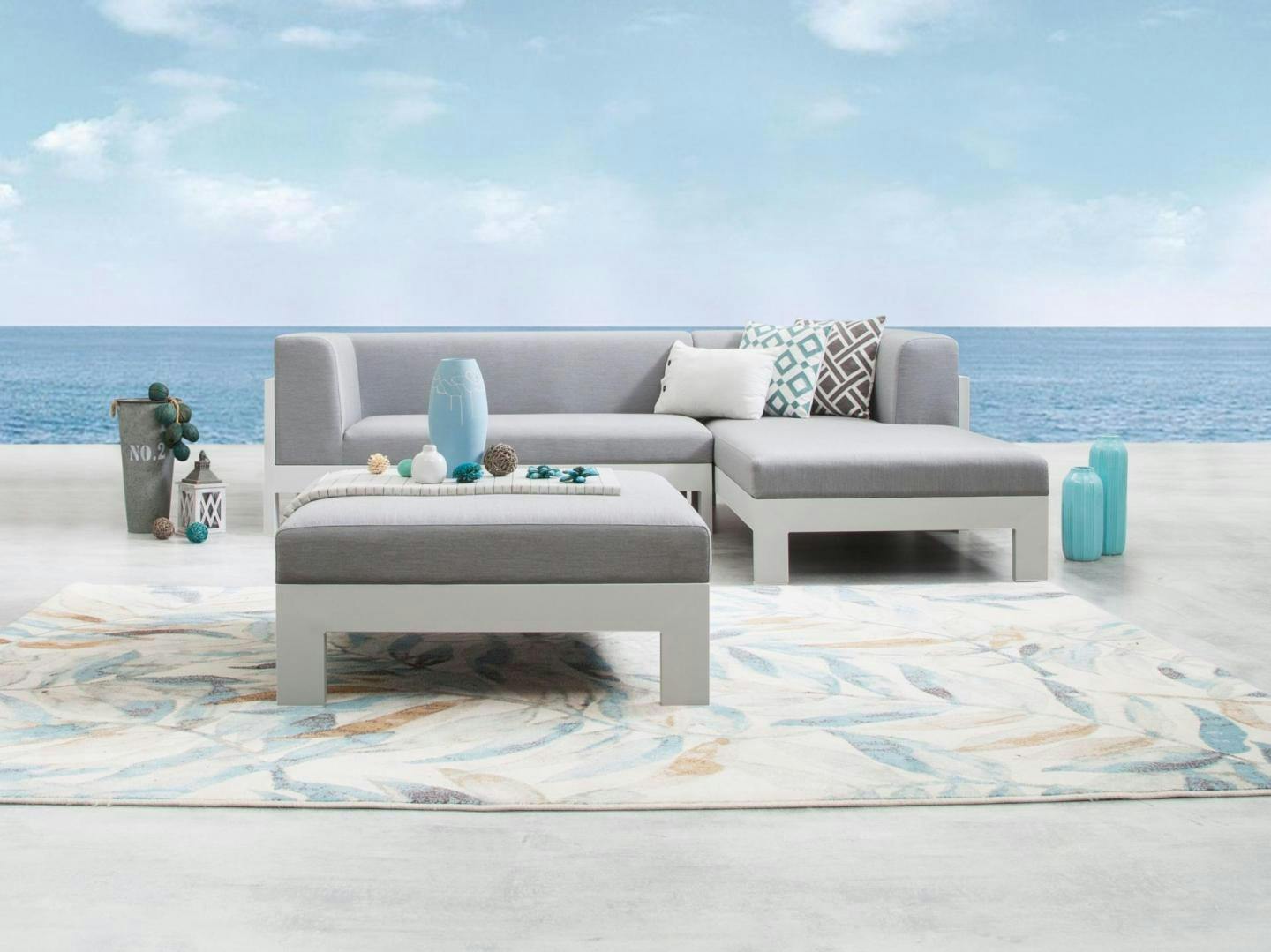 New Noosa White Outdoor Fabric Chaise Lounge With Ottoman