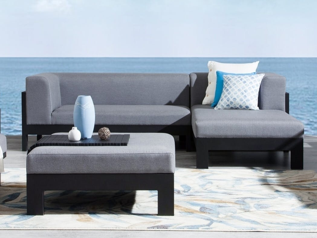New Noosa Black Outdoor Fabric Chaise Lounge With Ottoman