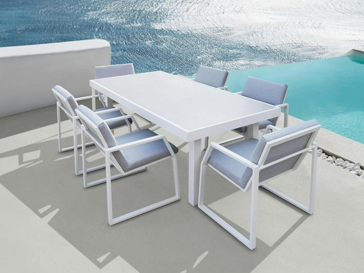 Invini White 7-piece Outdoor Ceramic Dining Set