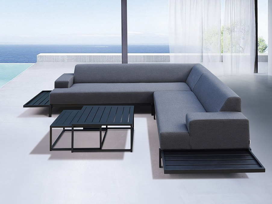 Glamour Dark Outdoor Corner Lounge With Nested Coffee Tables 2