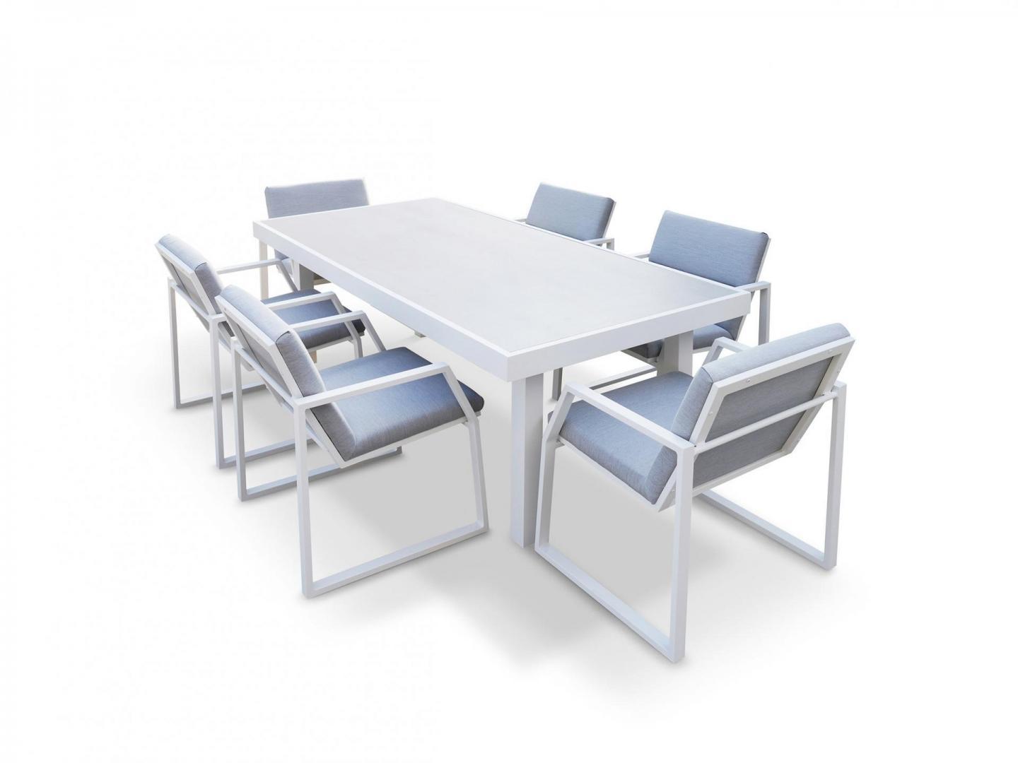 Invini White 7-piece Outdoor Ceramic Dining Set 4