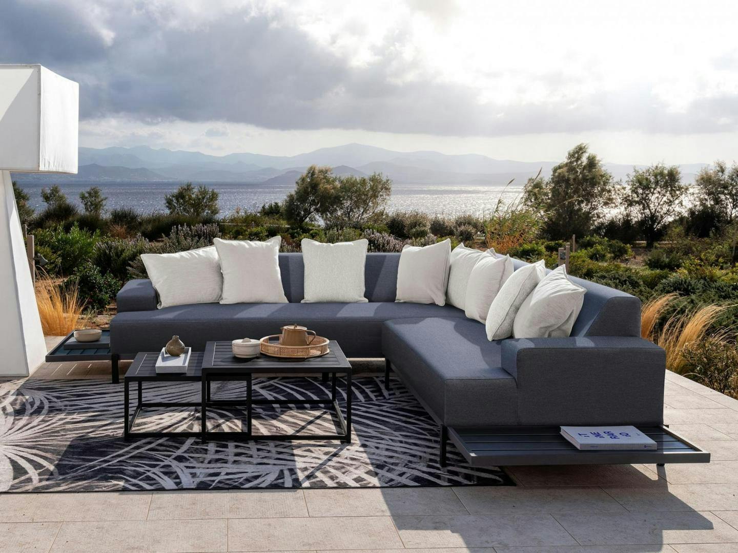 Glamour Dark Outdoor Corner Lounge With Nested Coffee Tables