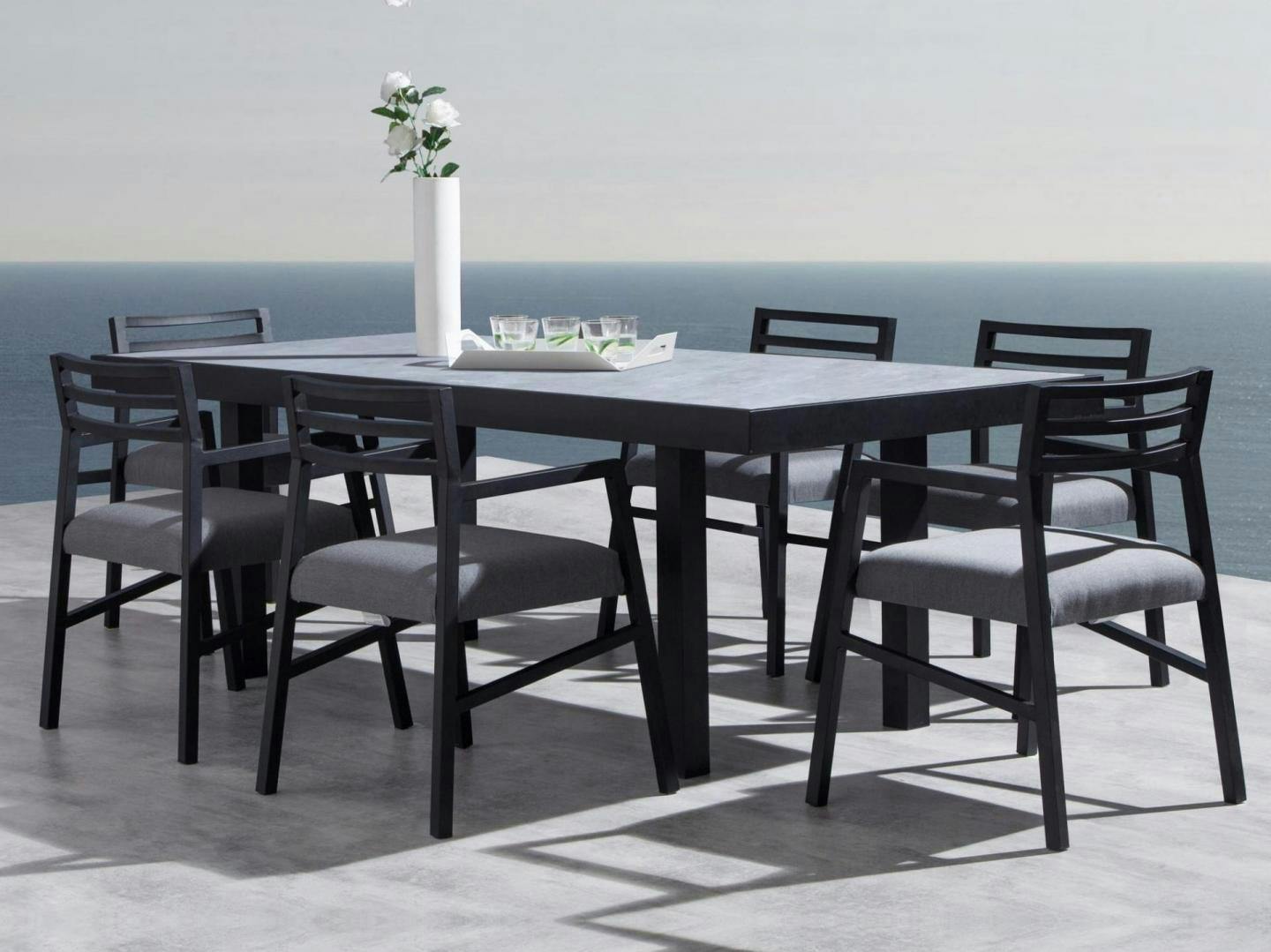 Invini Black 7-piece Outdoor Ceramic Dining Set With Blaze Chairs