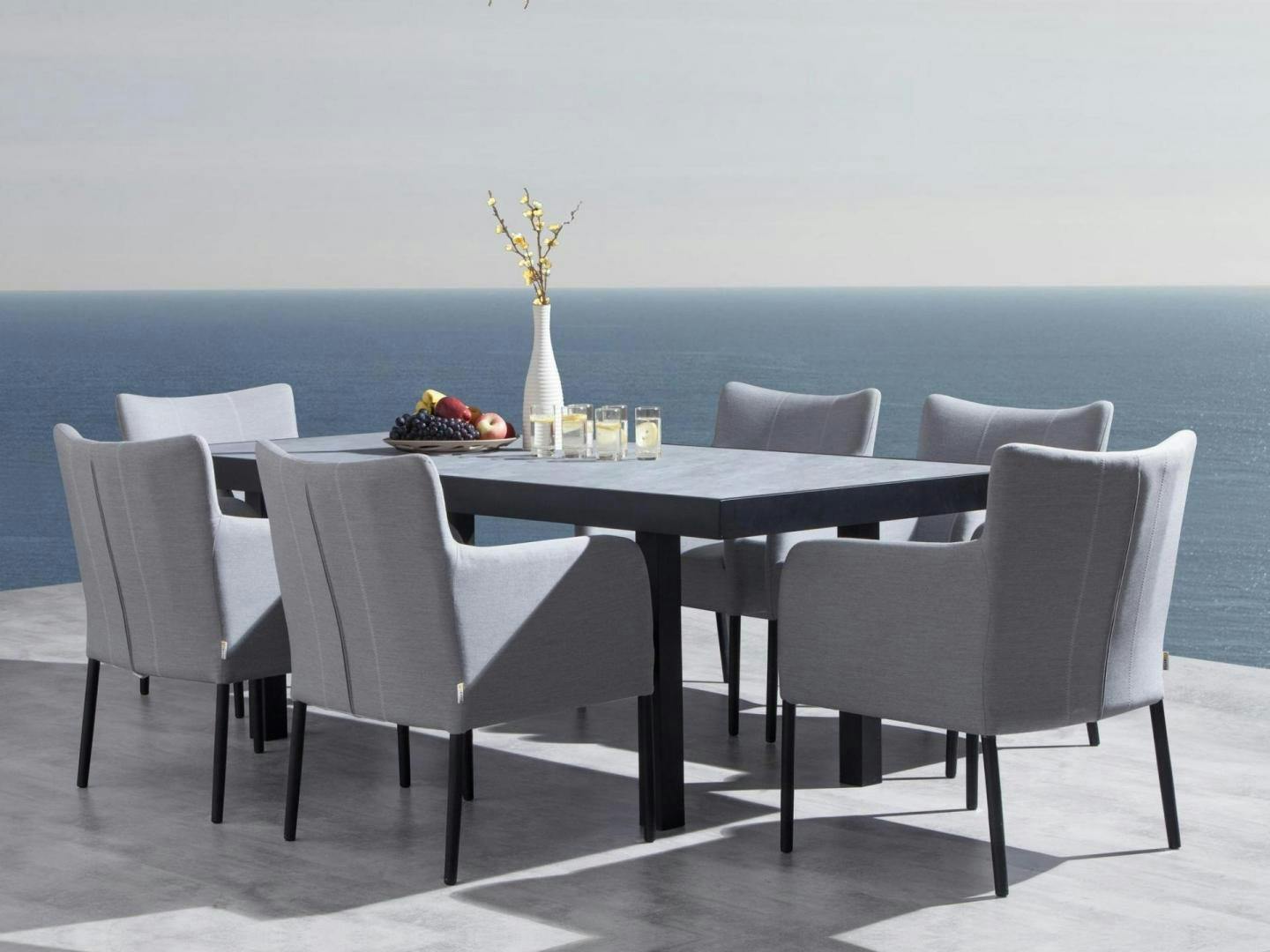 Invini Black 7-piece Outdoor Ceramic Dining Set With Hadid Chairs