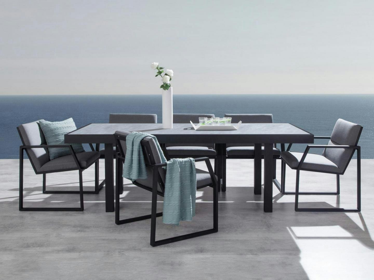 Invini Black 7-piece Outdoor Ceramic Dining Set
