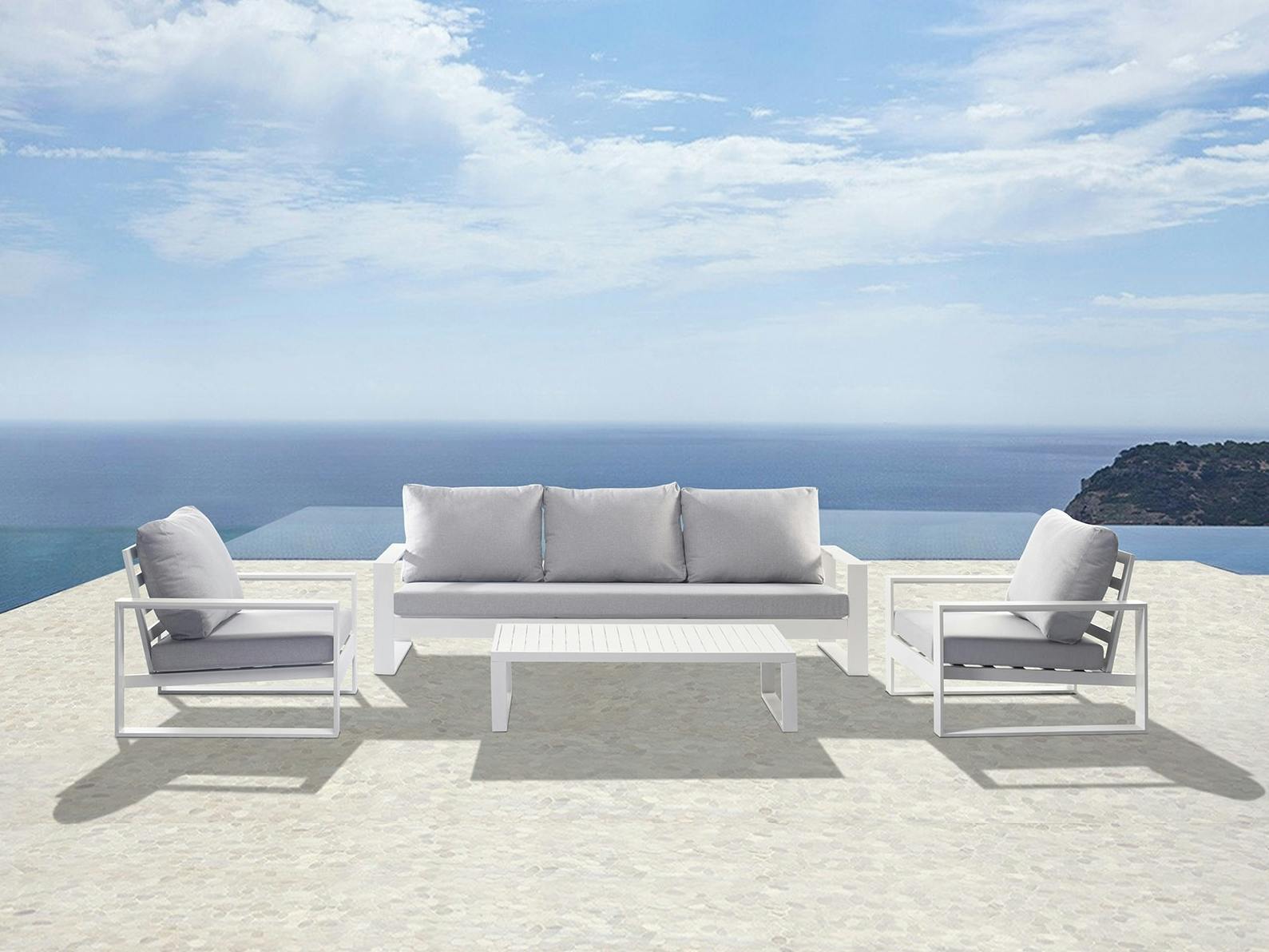 Riviera White Outdoor Lounge Set 3+1+1 With Coffee Table
