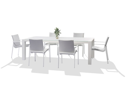 Santa Monica White 7-piece Outdoor Dining Set With Santa Monica White Chairs 4