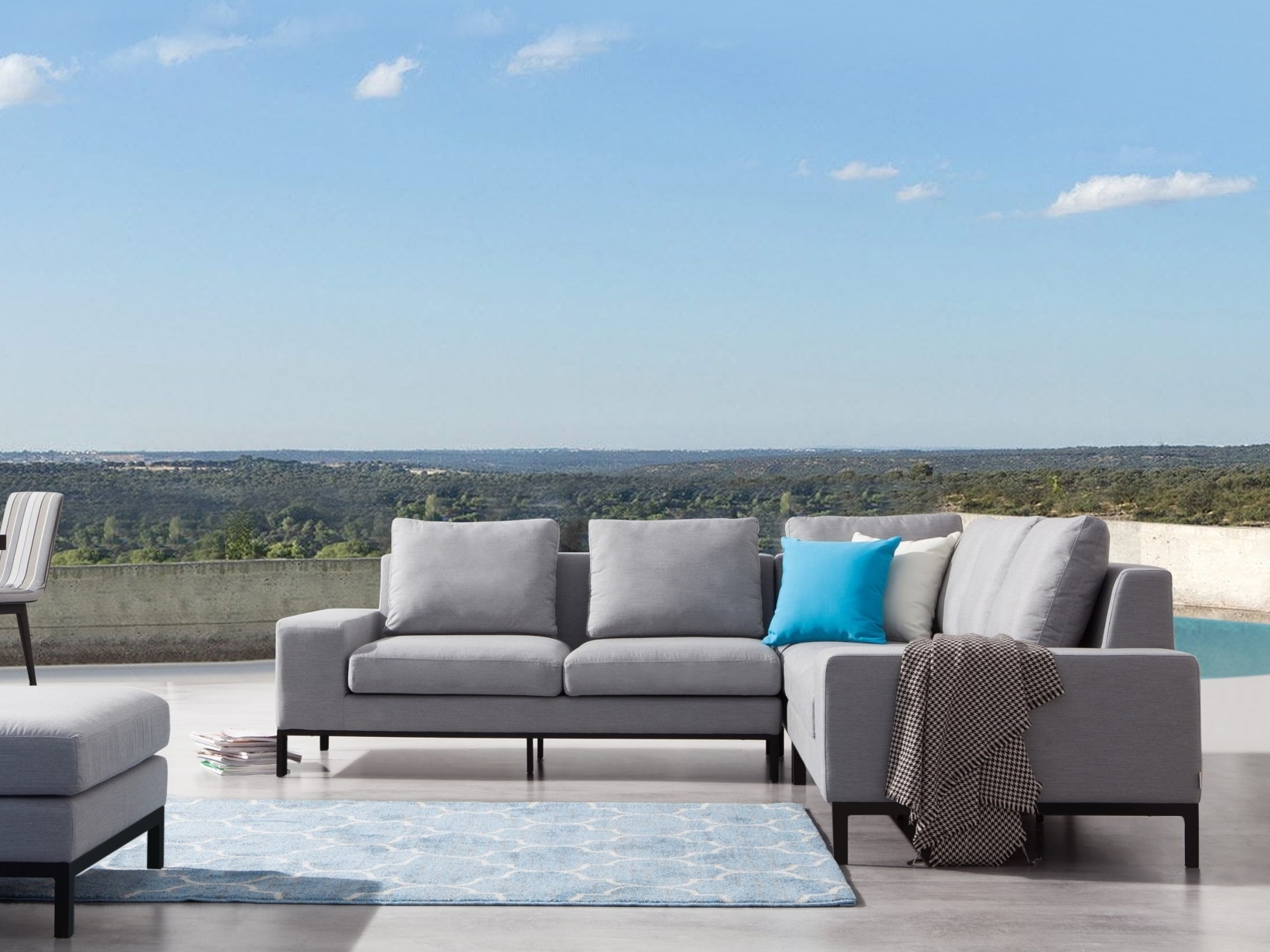 Jervis Outdoor Fabric Corner Lounge With Ottoman 2