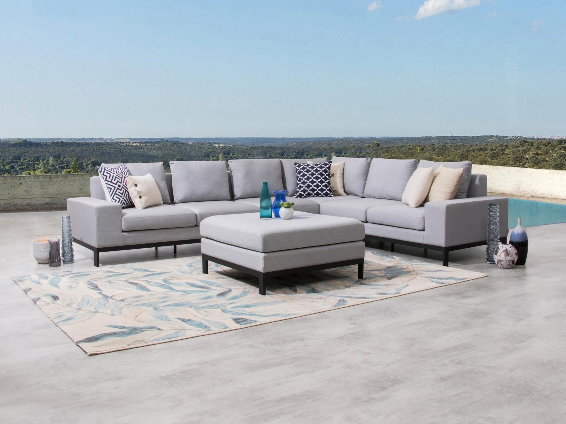 Jervis Outdoor Fabric L Shaped Lounge With Ottoman 2