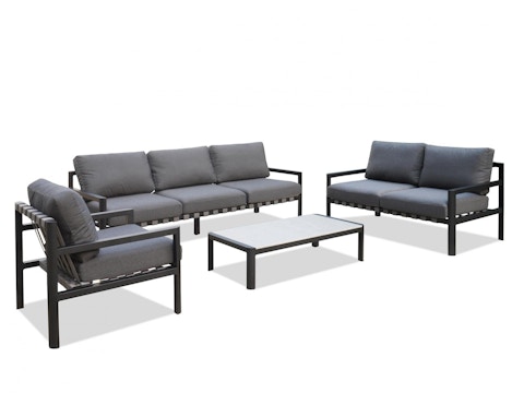 Manly Black Outdoor Sofa Suite 3 + 2 + 1 With Coffee Table 10