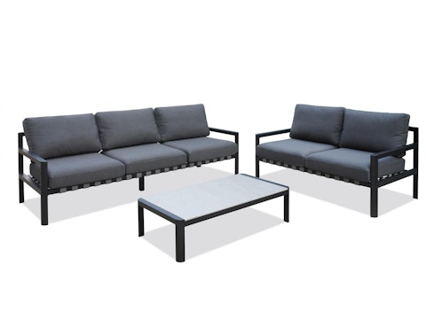 Manly Black Outdoor Sofa Suite 3 + 2 With Coffee Table 2