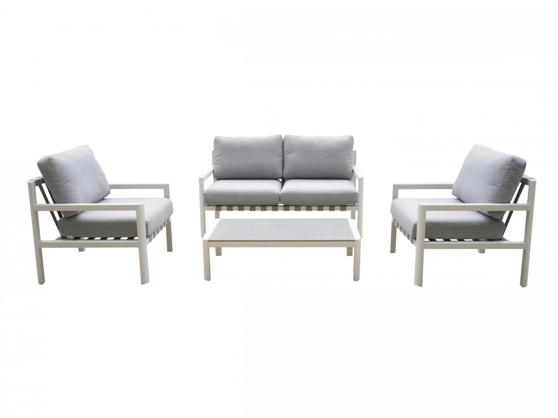 Manly White Outdoor Sofa Suite 2 + 1 + 1 With Coffee Table