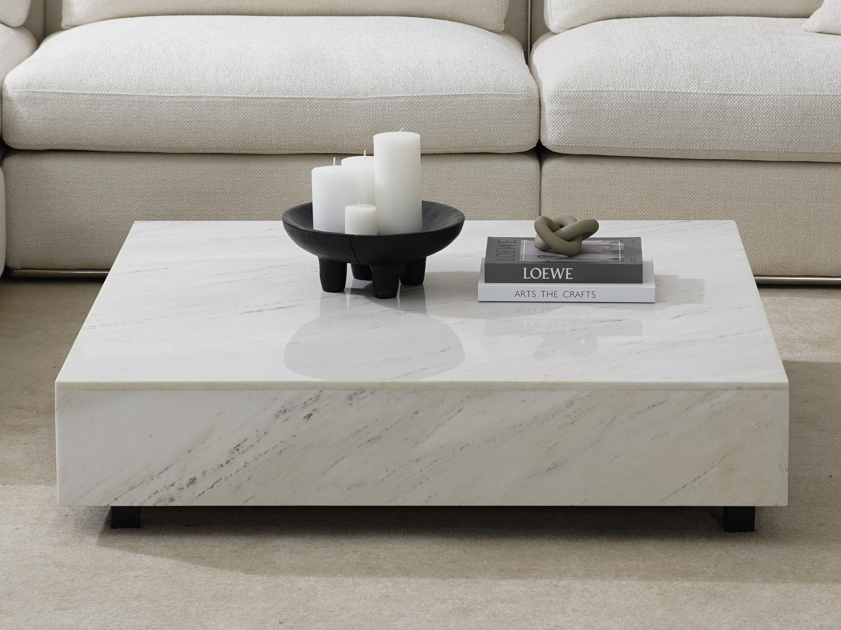 Artisan White Carrara Marble Coffee Table