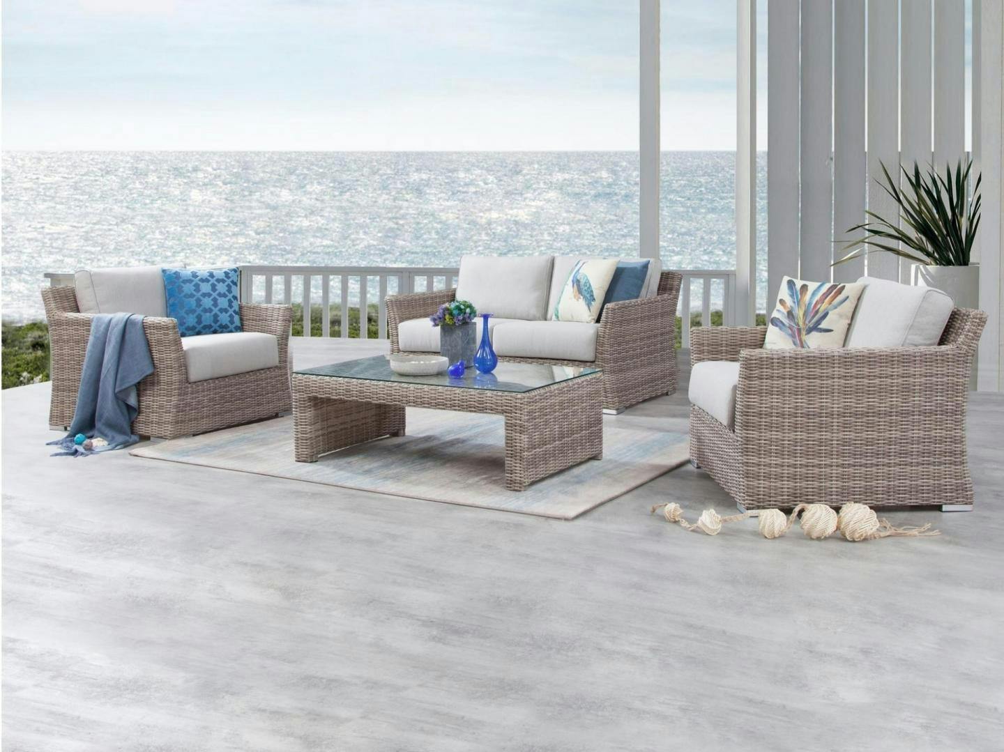 Savannah Outdoor Wicker Sofa Suite 2 + 1 + 1 + Coffee Table
