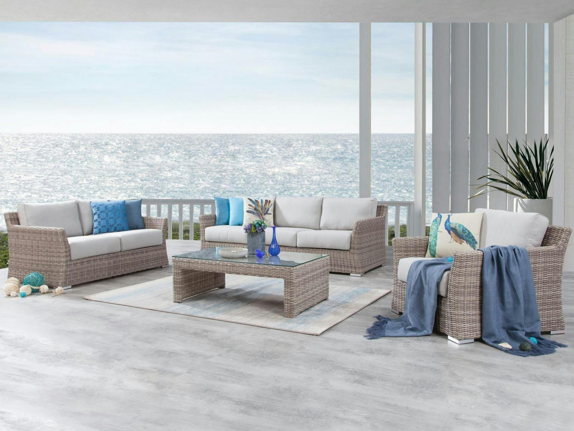 Savannah Outdoor Wicker Sofa Suite 3 + 2 + 1 + Coffee Table