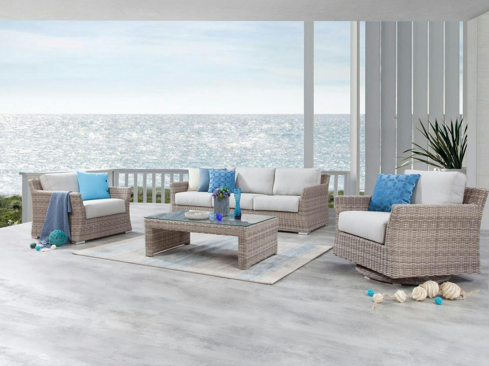 Savannah Outdoor Wicker Sofa Suite 3 + 1 + Rocker + Coffee Table
