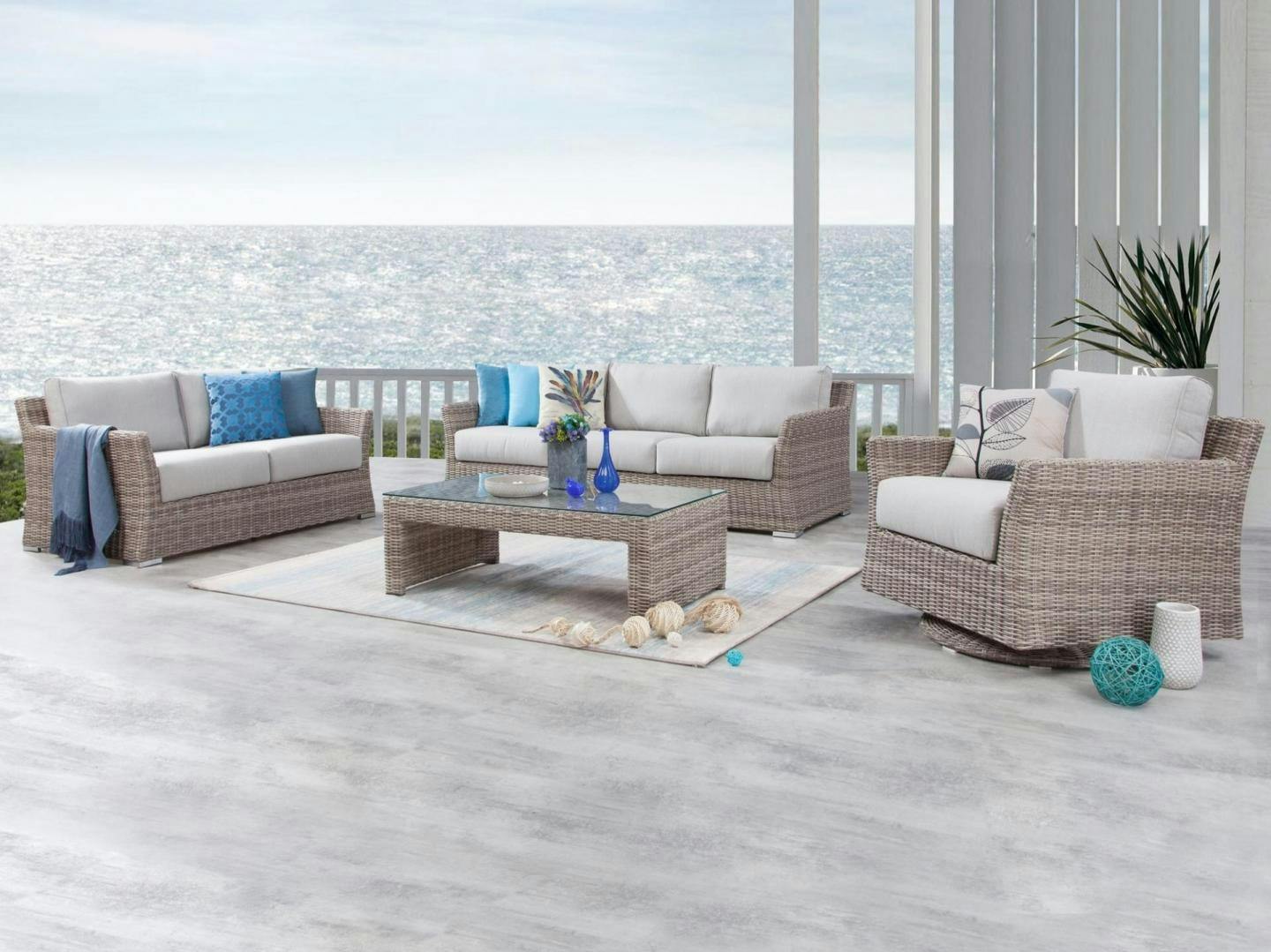 Savannah Outdoor Wicker Sofa Suite 3 + 2 + Rocker + Coffee Table