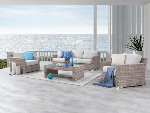 Savannah Outdoor Wicker Sofa Suite 3 + 1 + 1 + Coffee Table