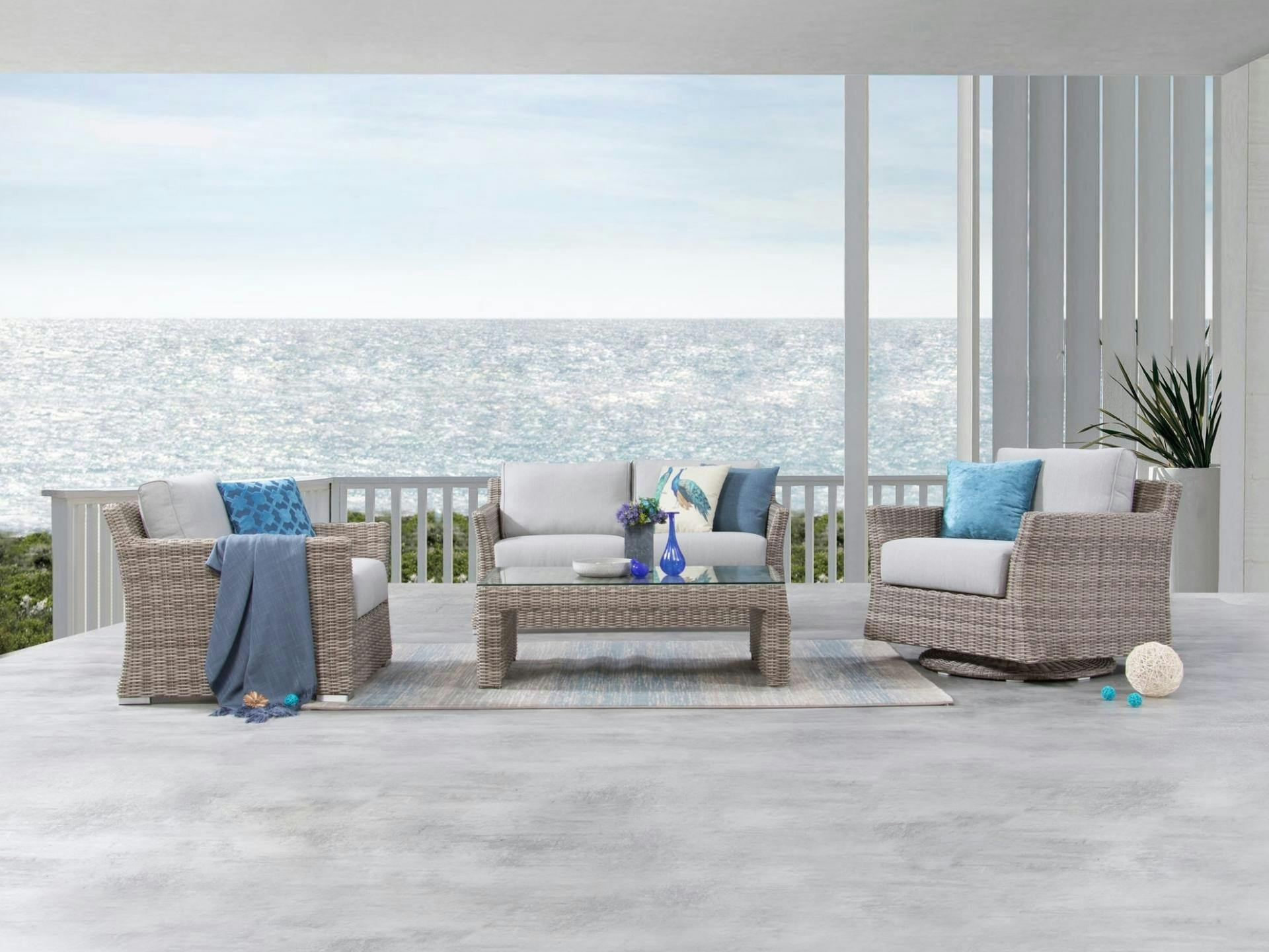 Savannah Outdoor Wicker Sofa Suite 2 + 1 + Rocker + Coffee Table