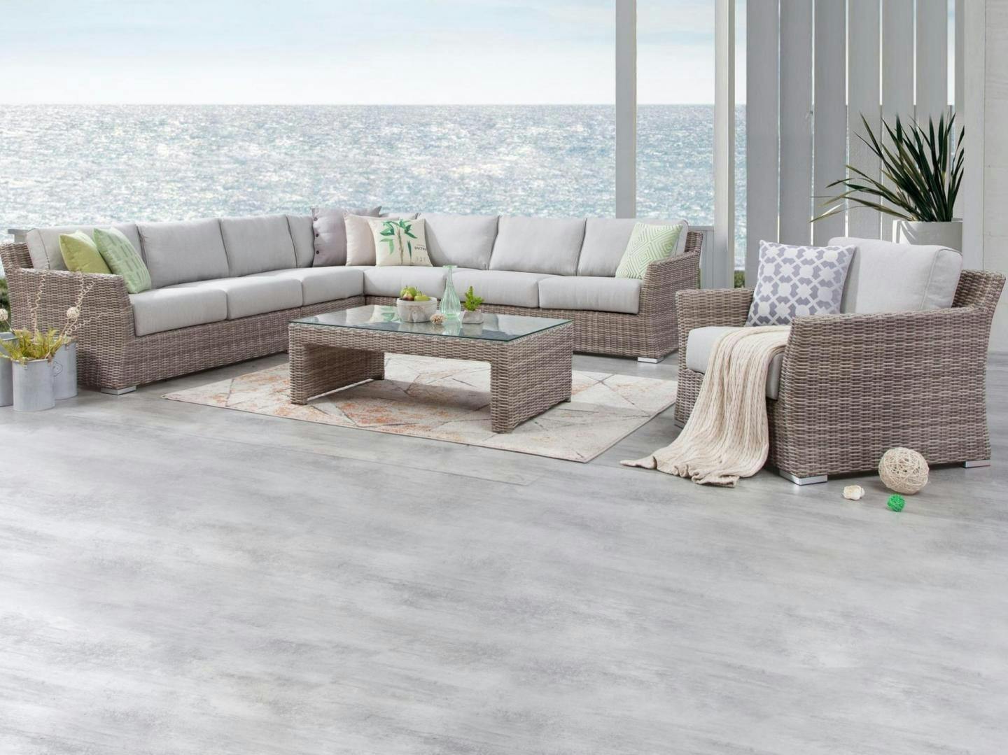 Savannah Outdoor Wicker Large Corner Lounge With Armchair