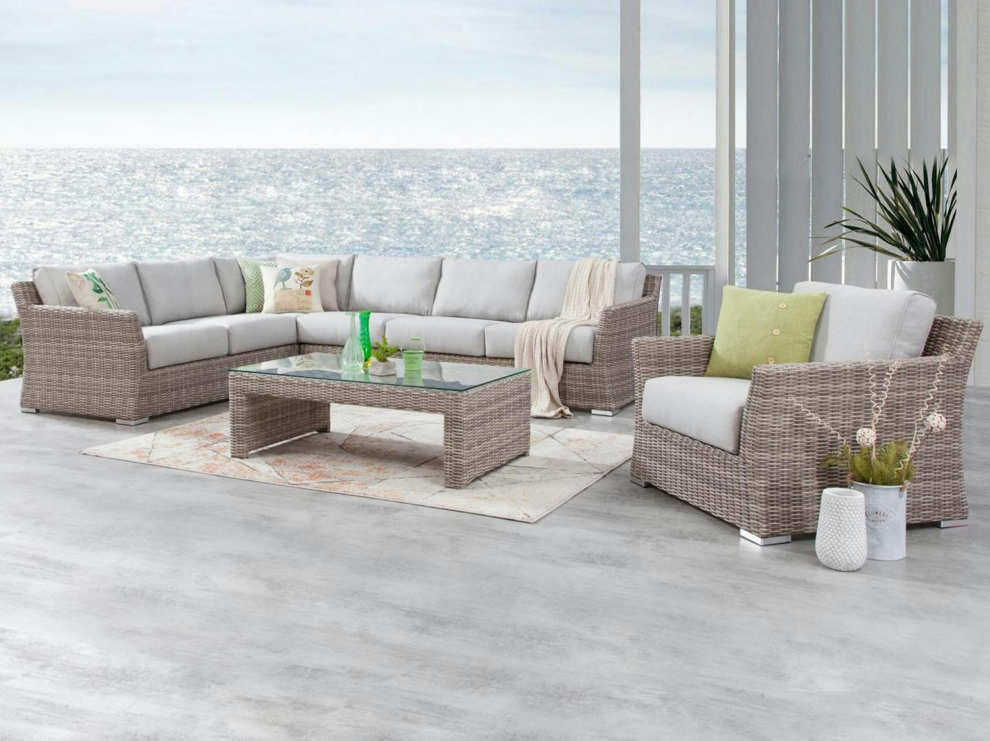 Savannah Outdoor Wicker L Shaped Lounge With Armchair