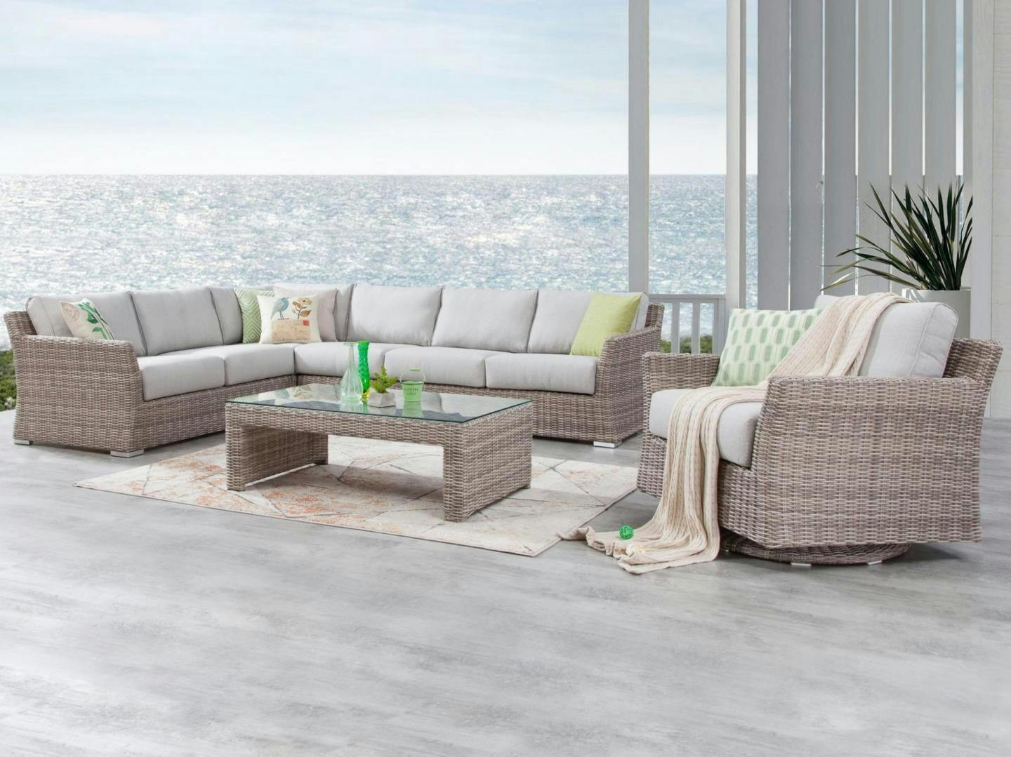 Savannah Outdoor Wicker L Shaped Lounge With Rocker Chair