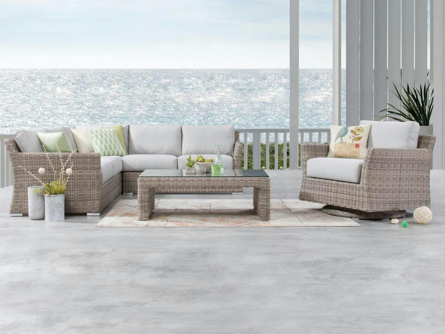 Savannah Outdoor Wicker Corner Lounge With Rocker Chair