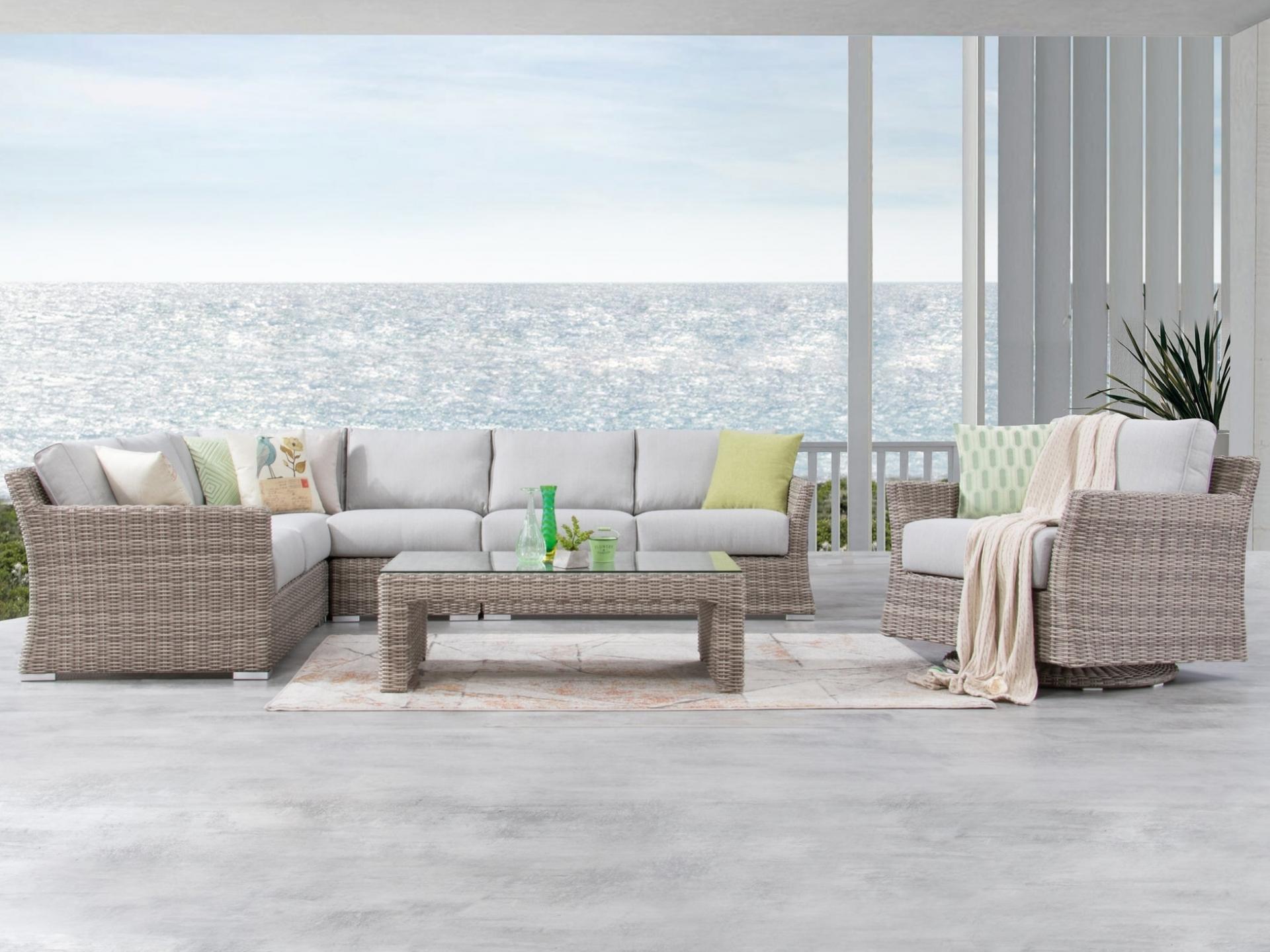 Savannah Outdoor Wicker L Shaped Lounge With Rocker Chair 2