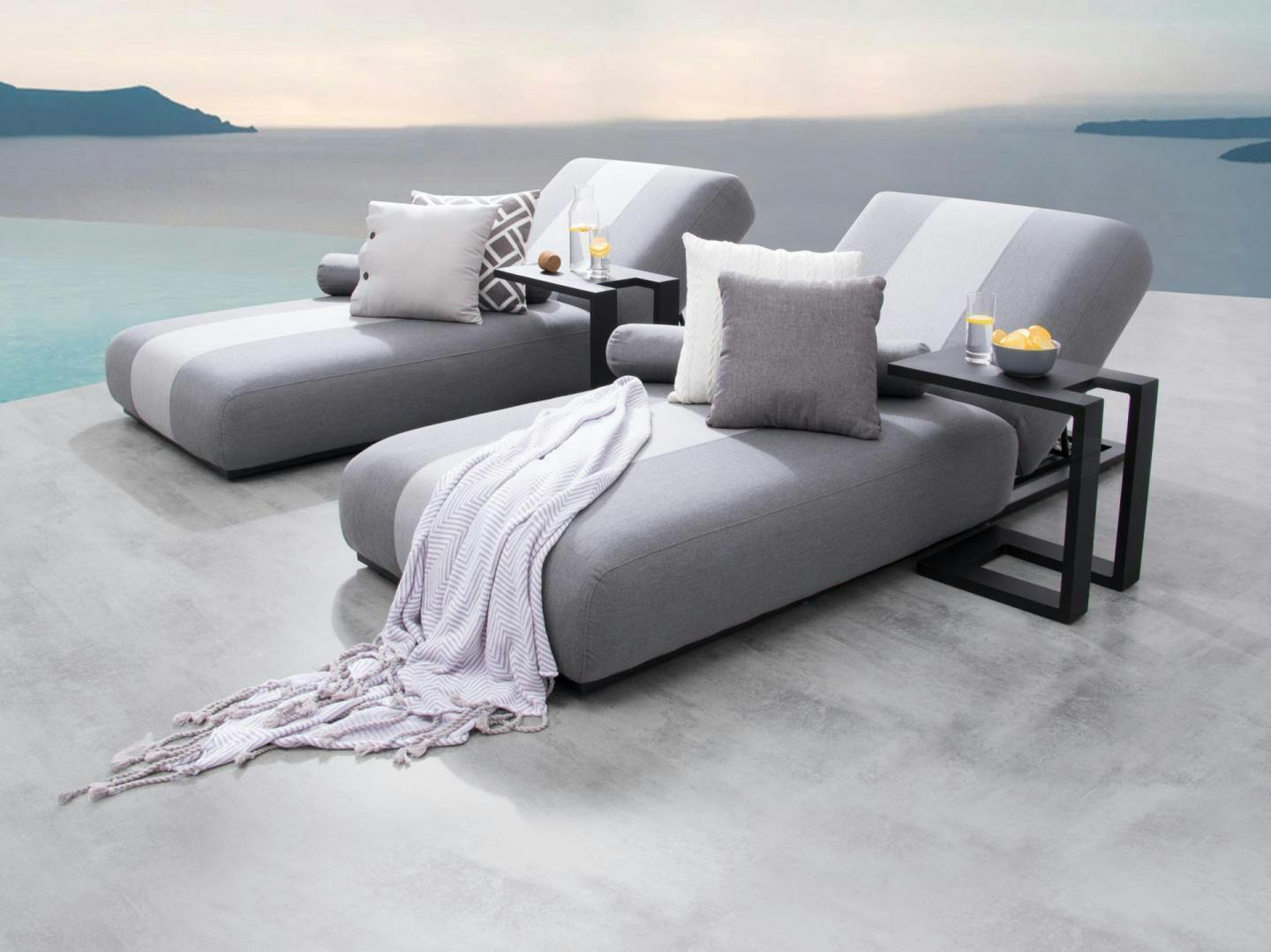 Joy Outdoor Fabric Sun Lounge Set With Side Tables