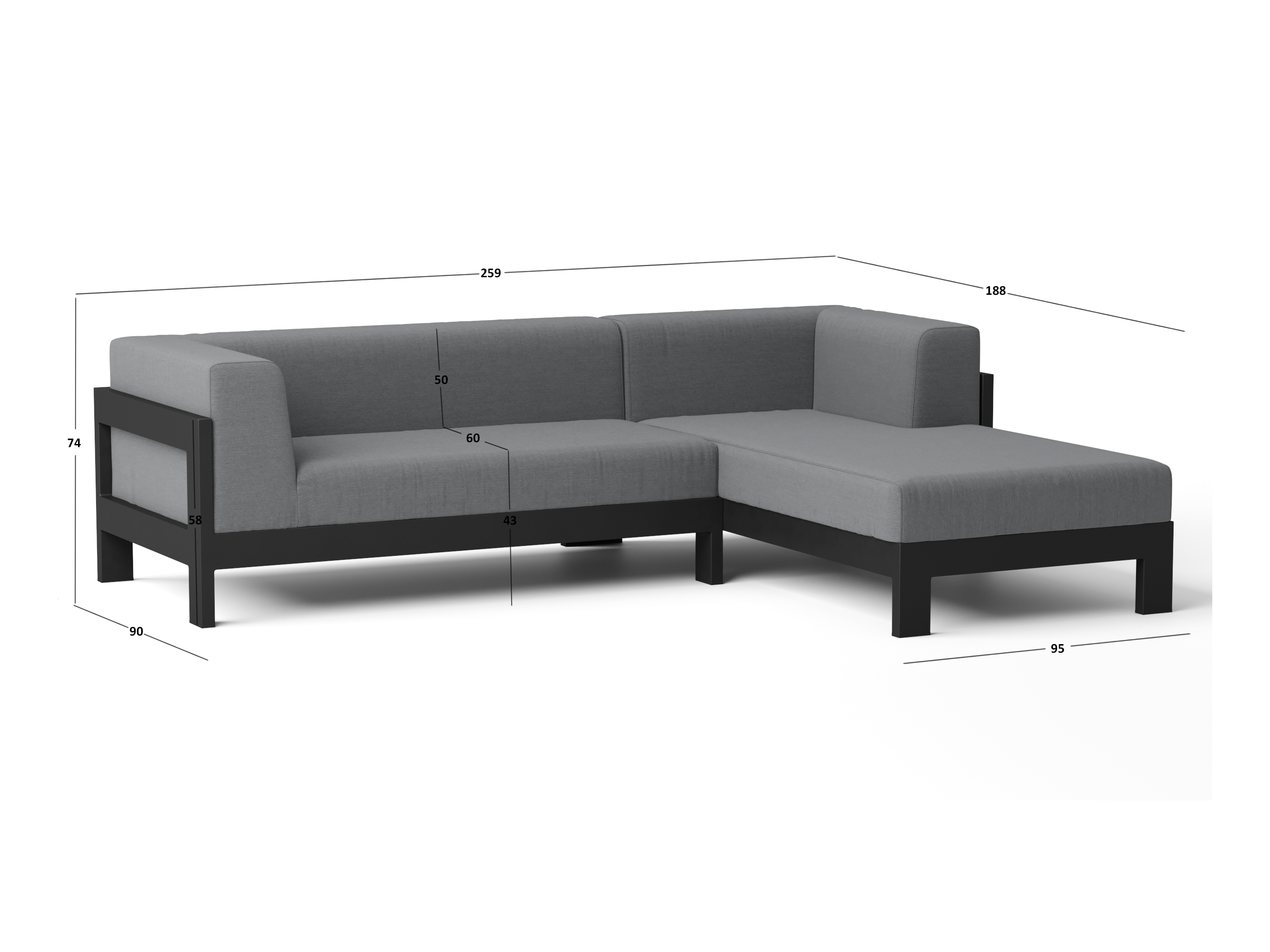 New Noosa Black Outdoor Fabric Chaise Lounge 3