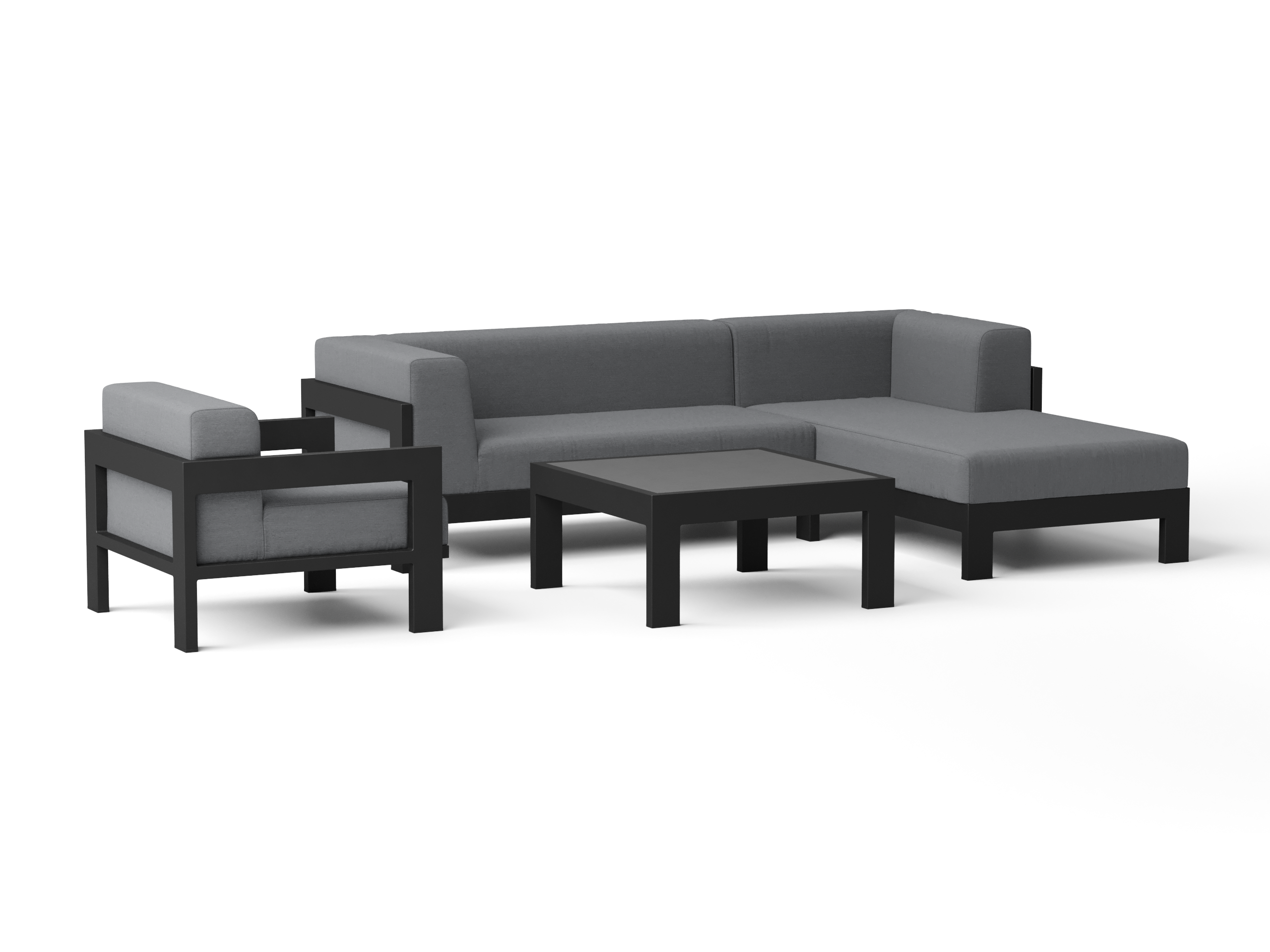 New Noosa Black Outdoor Fabric Chaise Lounge With Armchair & Coffee Table 5