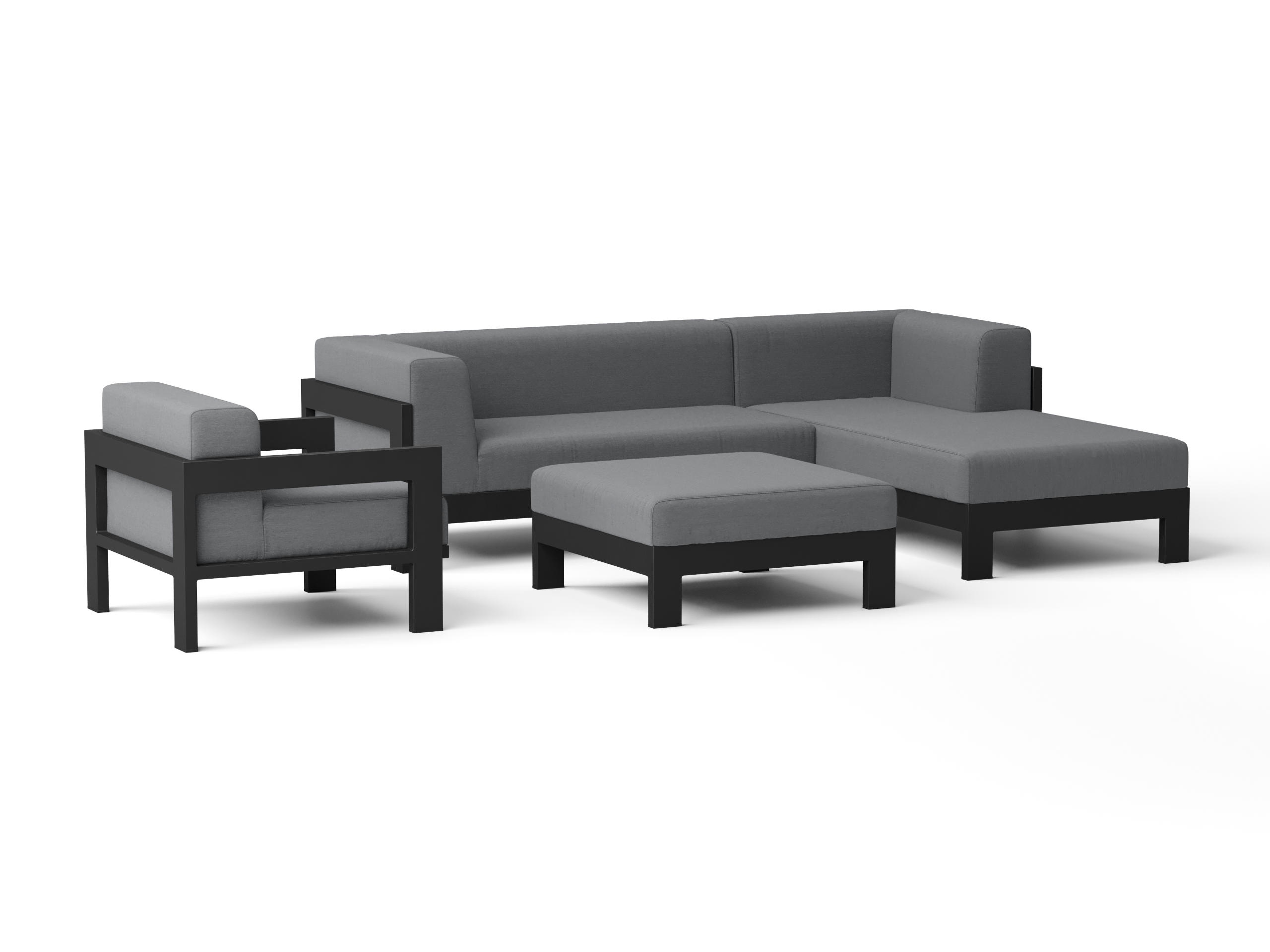 New Noosa Black Outdoor Fabric Chaise Lounge With Armchair & Ottoman 3