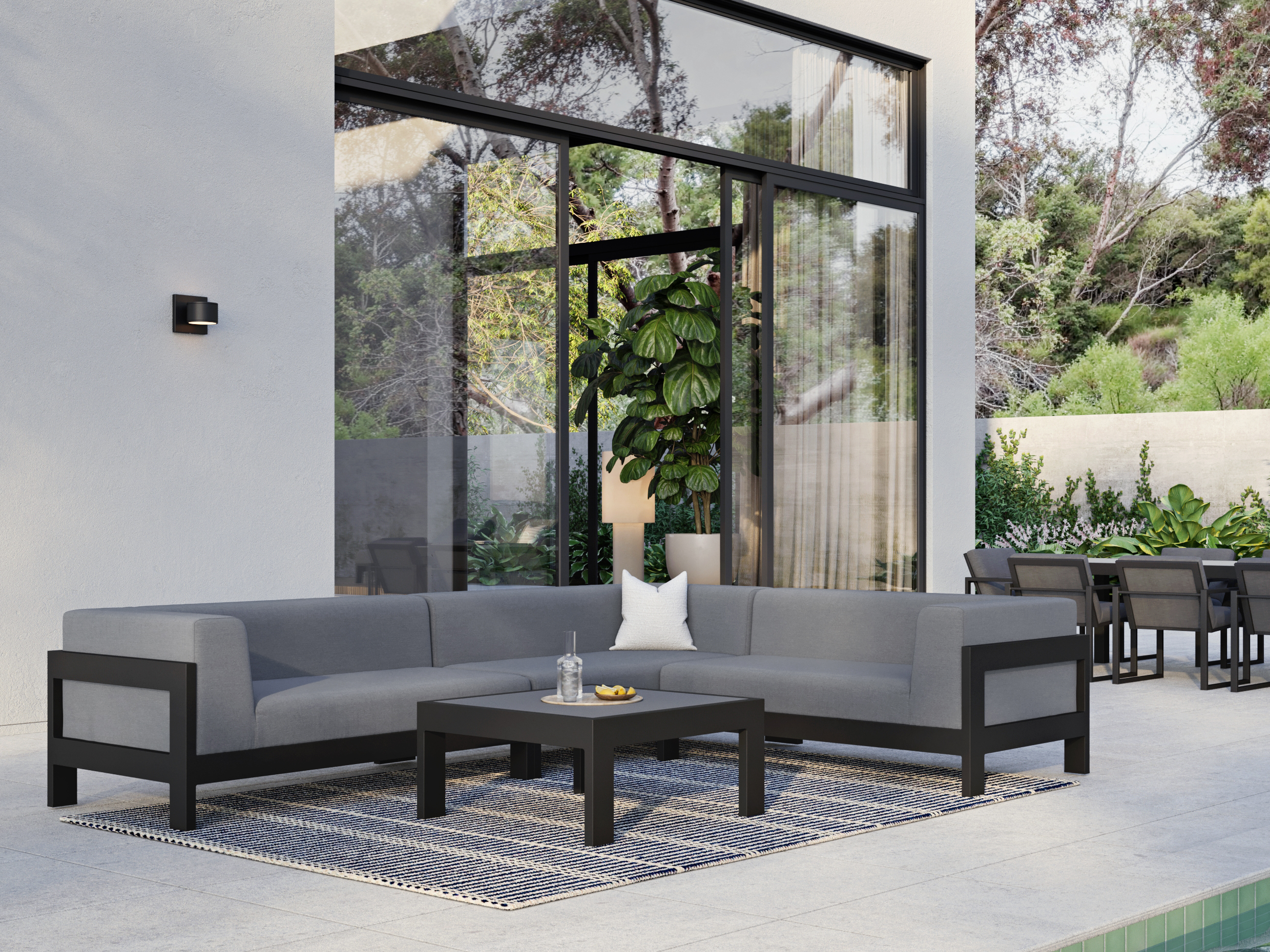 New Noosa Black Outdoor Fabric Corner Lounge With Coffee Table 9