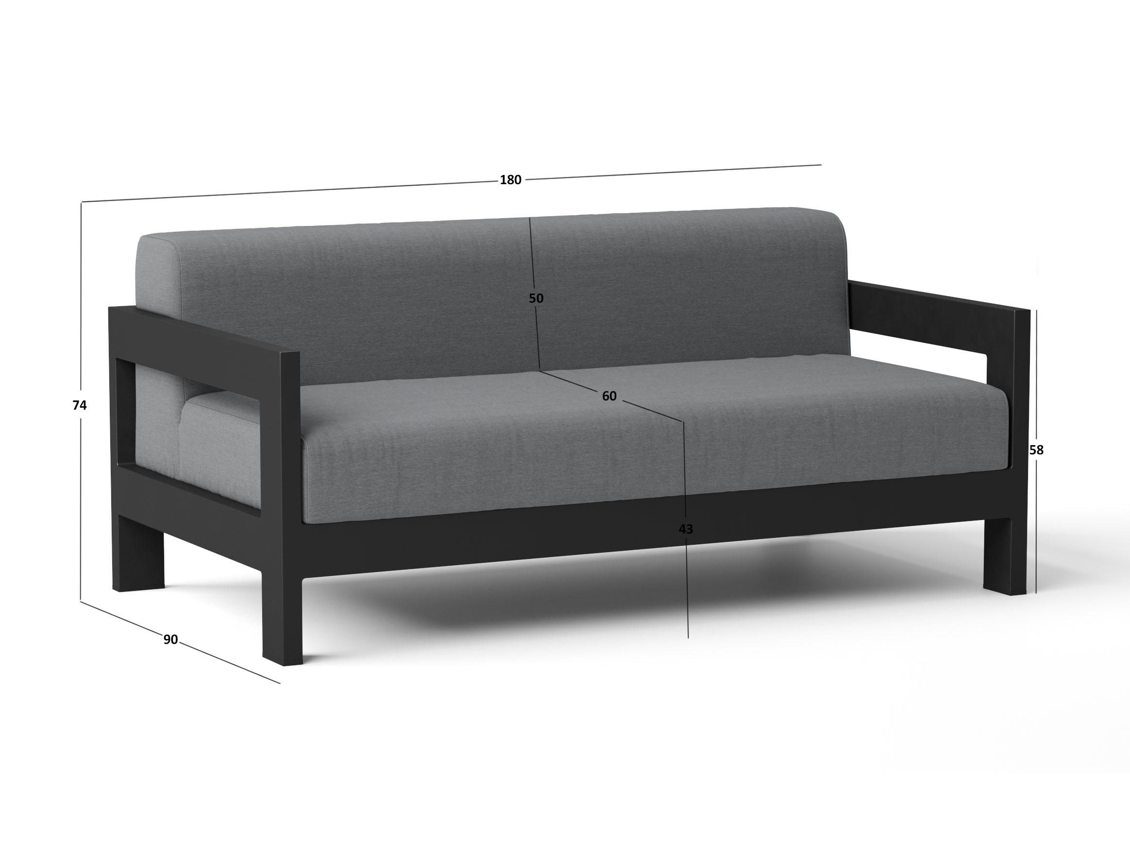 New Noosa Black Outdoor Fabric Two Seat Sofa 7