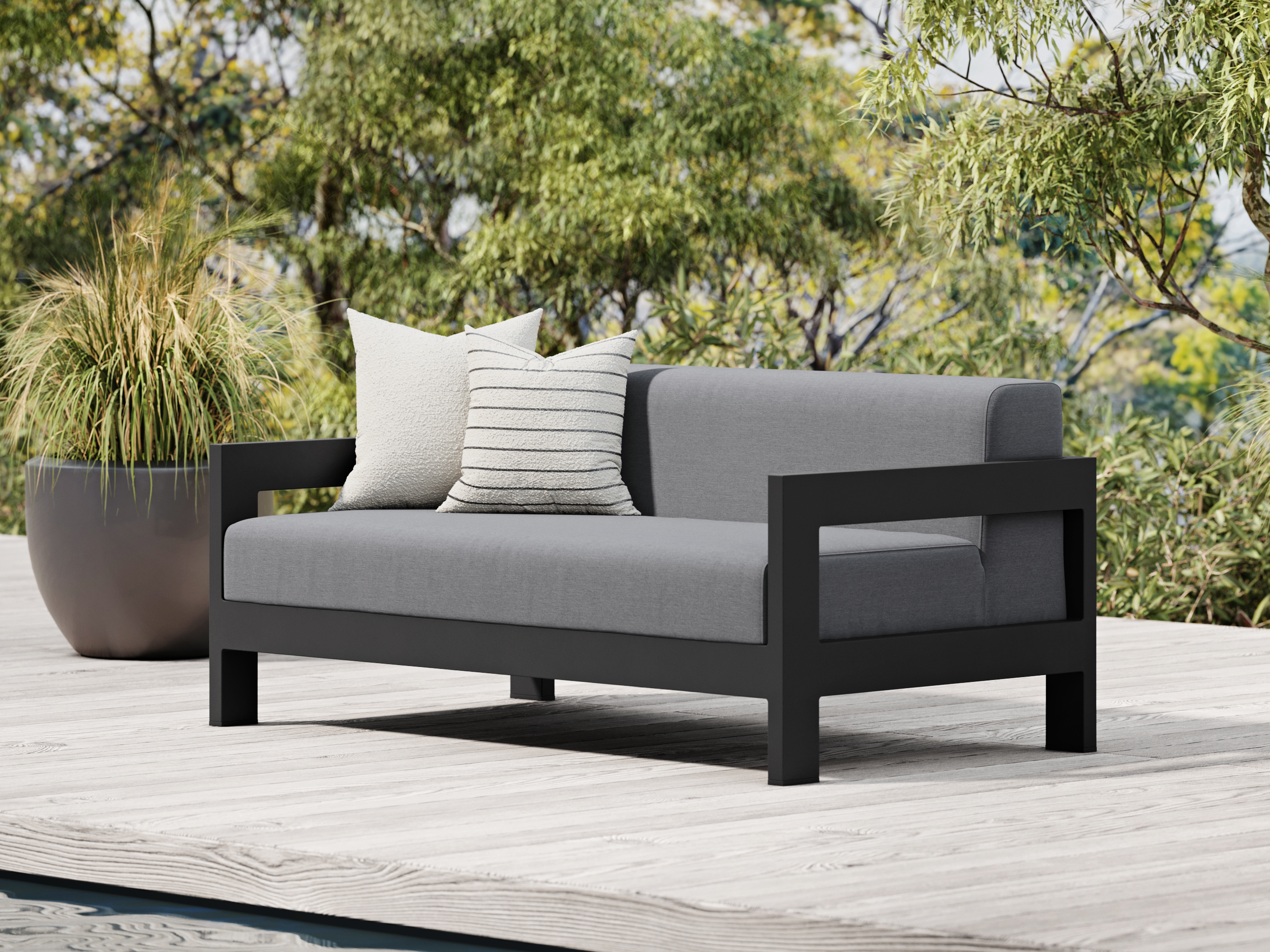 New Noosa Black Outdoor Fabric Two Seat Sofa 9