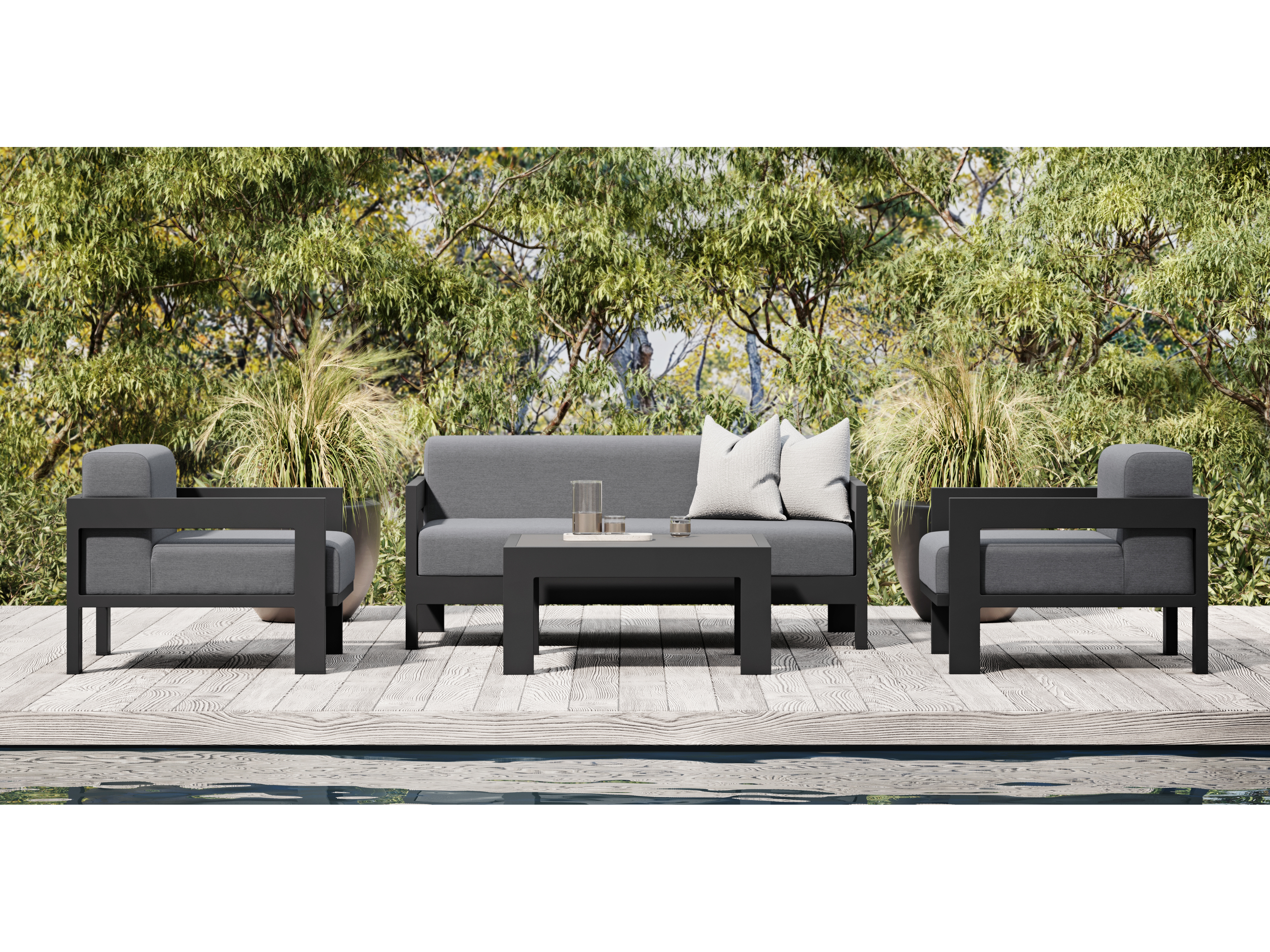 New Noosa Black Outdoor Lounge Set 2+1+1 With Coffee Table 13