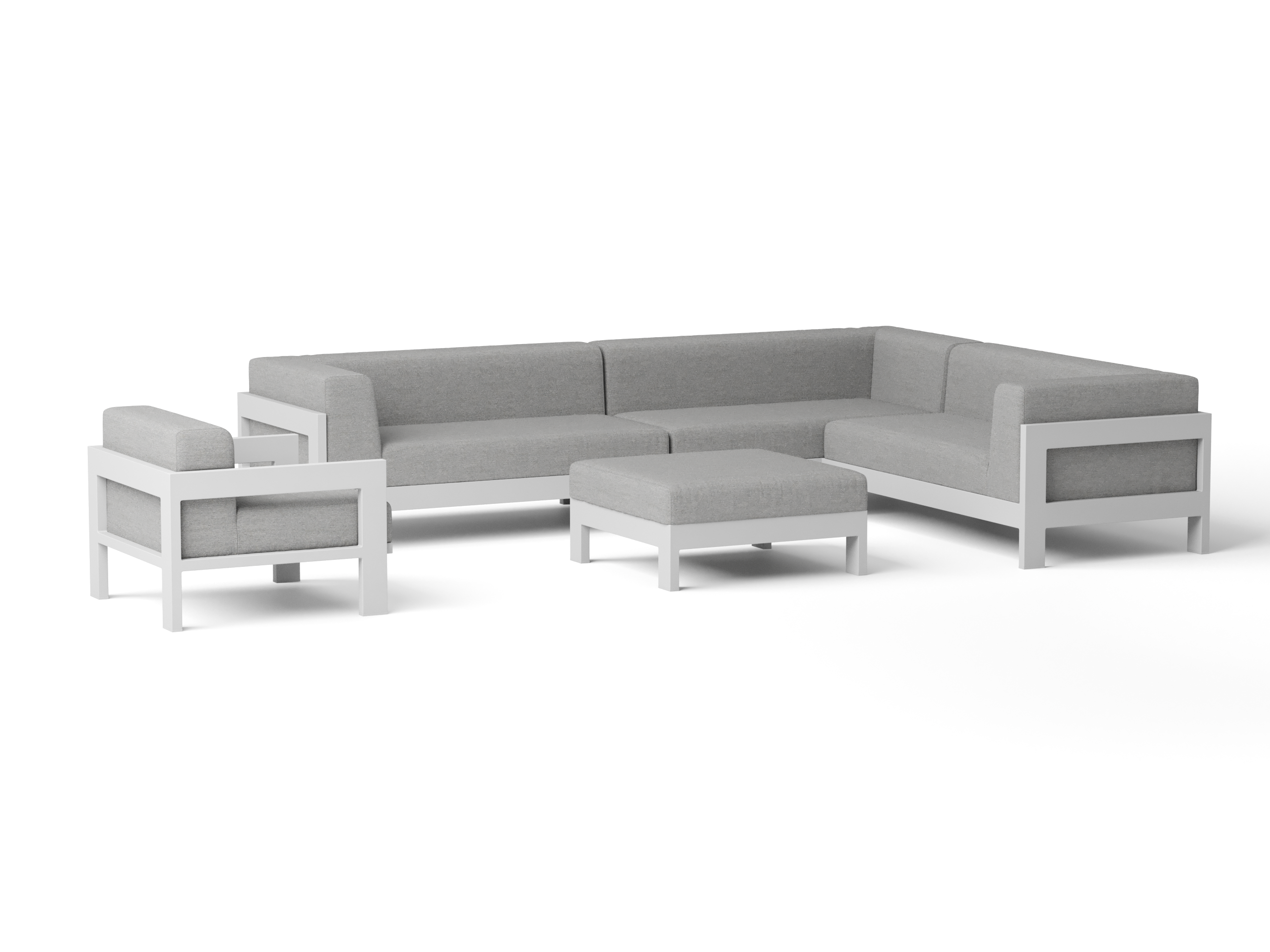 New Noosa White Outdoor Fabric Corner Lounge With Armchair And Ottoman 3