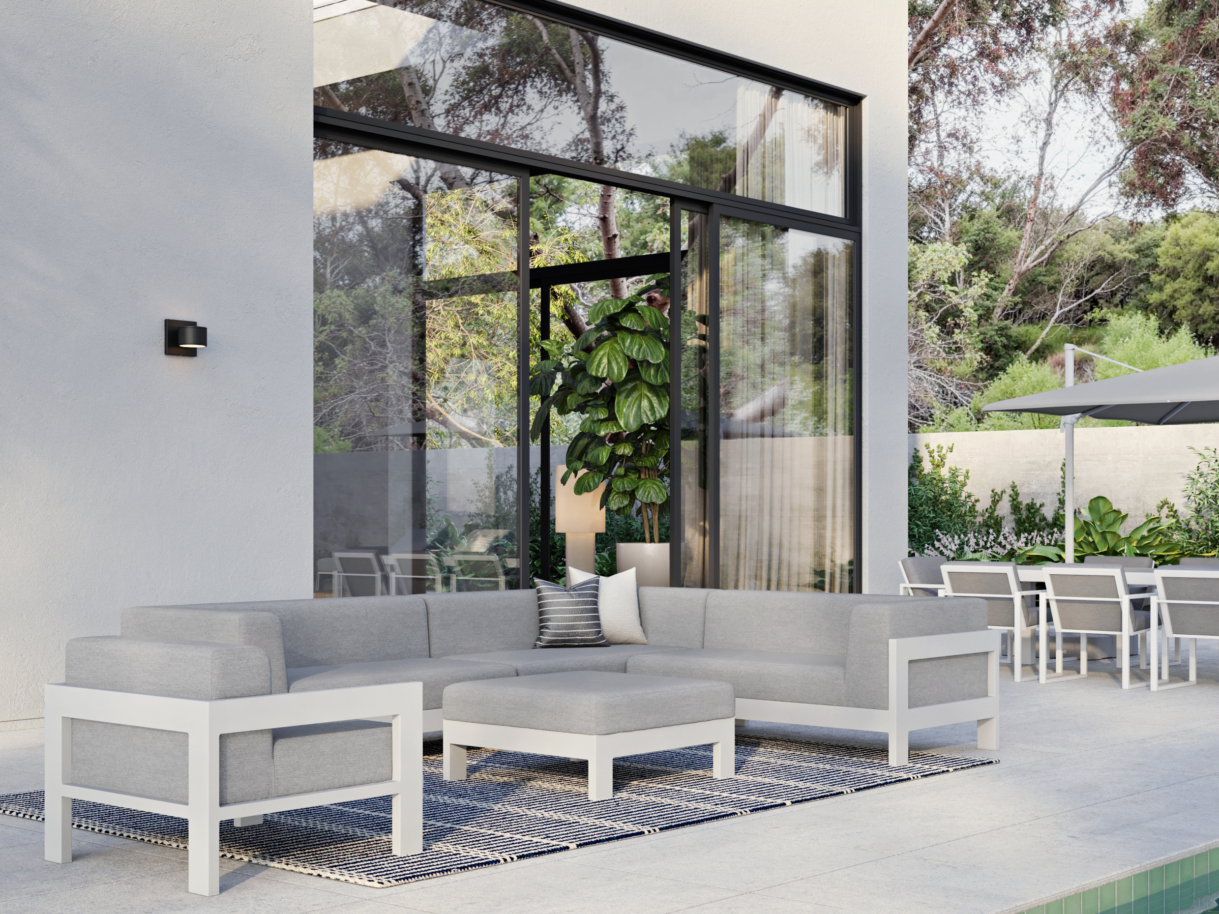 New Noosa White Outdoor Fabric Corner Lounge With Armchair And Ottoman 4